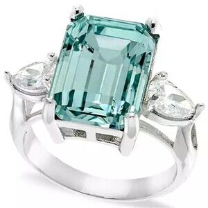 🎁Charter Club Aqua Cut Crystal Ring in Silver Plate, Size 10